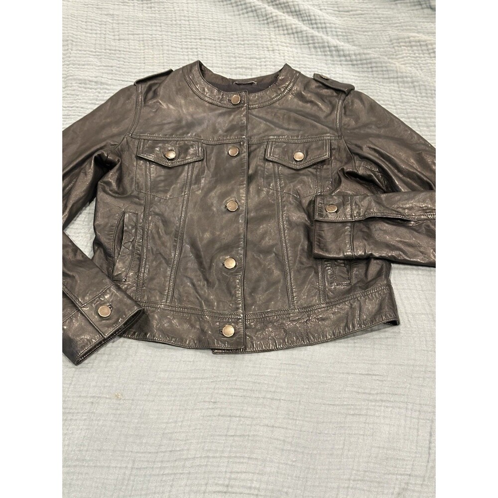 Pablo Gerard Darel Leather Jacket Womens M FR 38 US 6 black gray Collarless